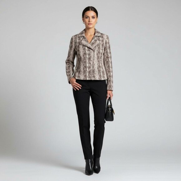 Doncaster Linen Blend Moto Jacket Wmn's Sz 16 Gray Brown Snakeskin print Blazer - Picture 6 of 16